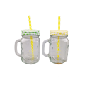 Classic glass mason jar with straw and metal lid for promotional gift